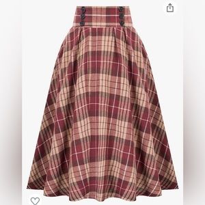 Belle Poque Women Plaid Skirt Vintage High Waist Pleated Skirt with Pockets